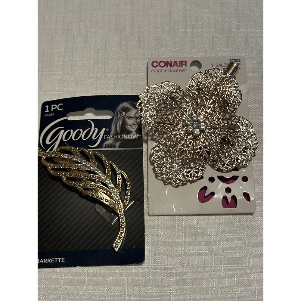 Goody Barrette Conair salon clip Leaf rhinestone flower fashion Lot of 2